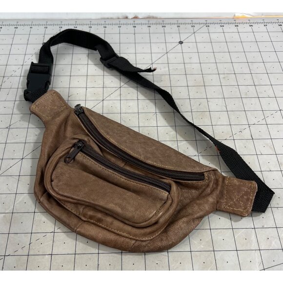 Genuine Leather Other - Vintage Brown Genuine Leather Fanny Pack Adjustable Strap Multiple Pockets